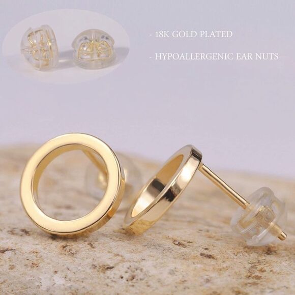 Gold or Silver Minimalist Circle post earrings - Picture 2 of 6